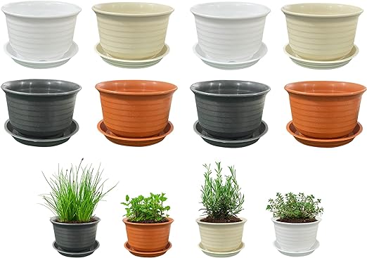 planter nursery pots 4-Inch Plastic Nursery Pots for Plant Transplanting – Includes Drainage Holes and Saucers 4" White