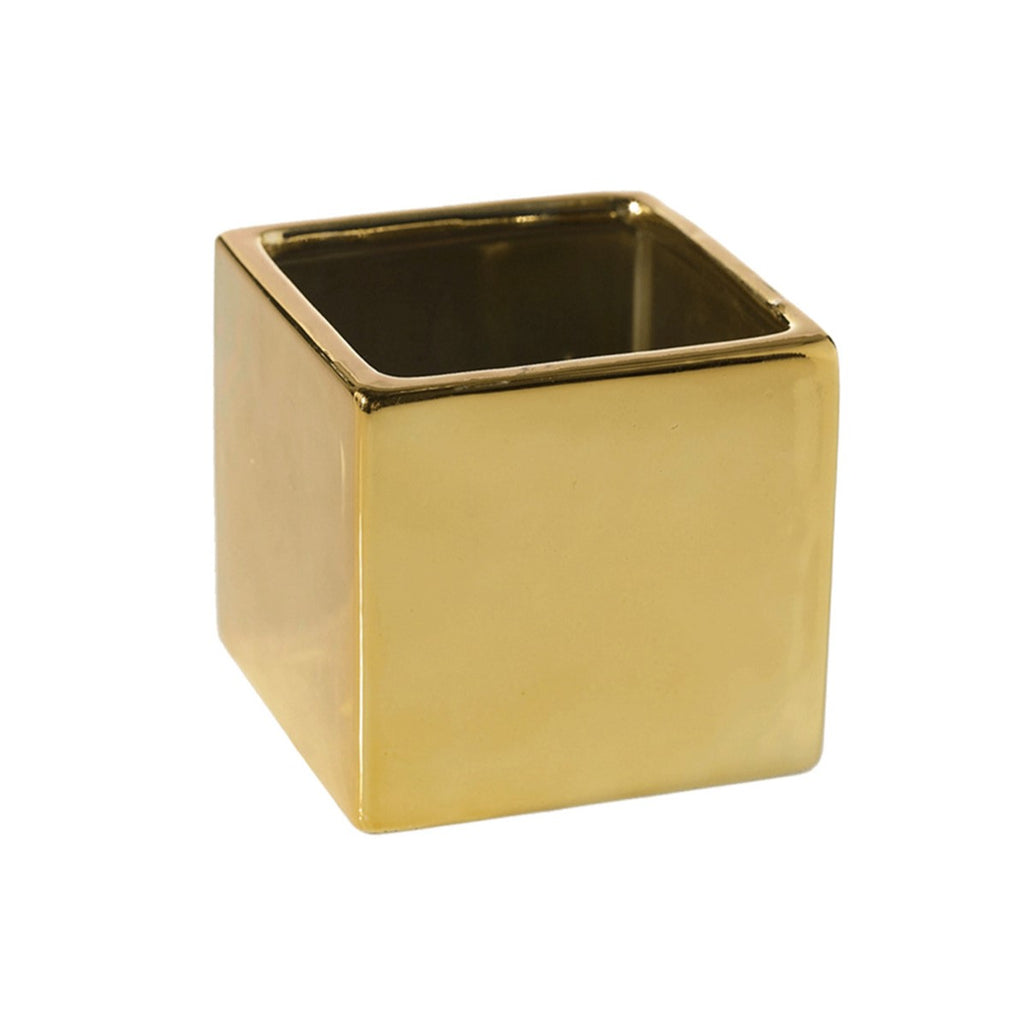 Gold Ceramic Cube Pot