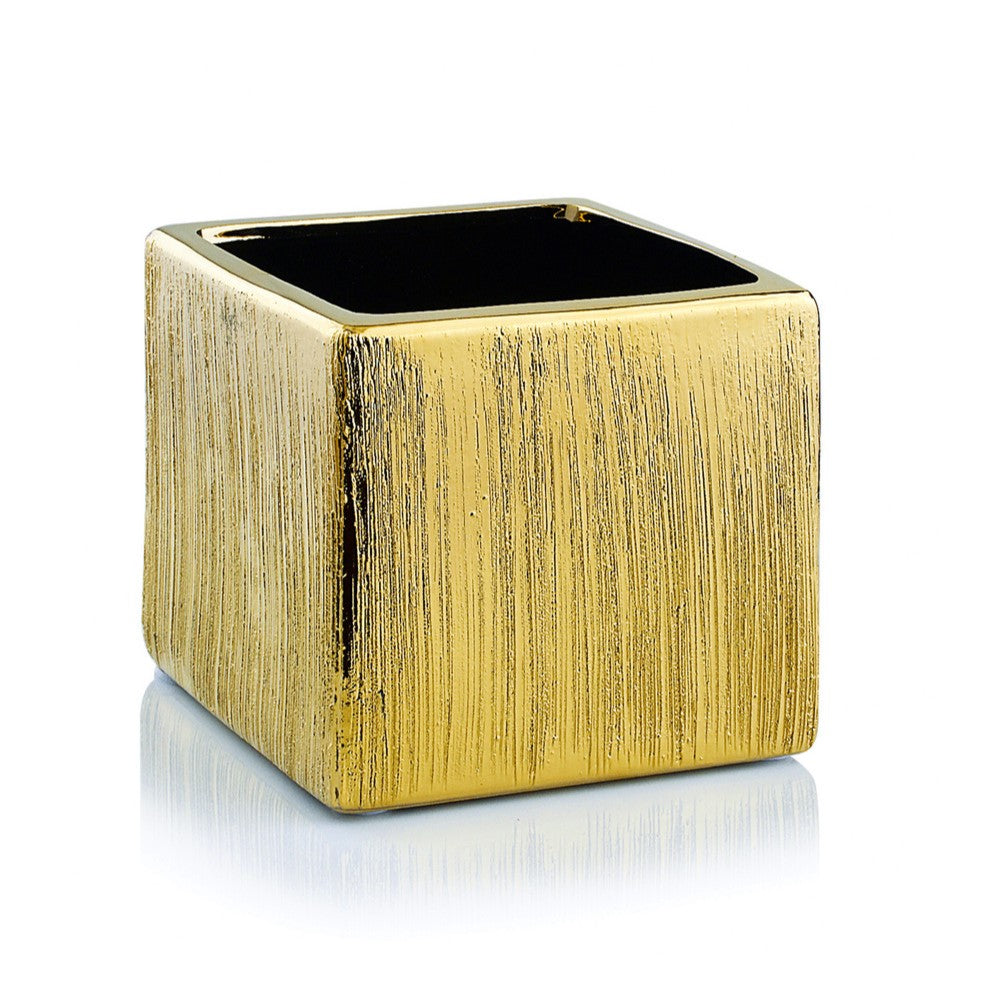 Gold Ceramic Cube Pot