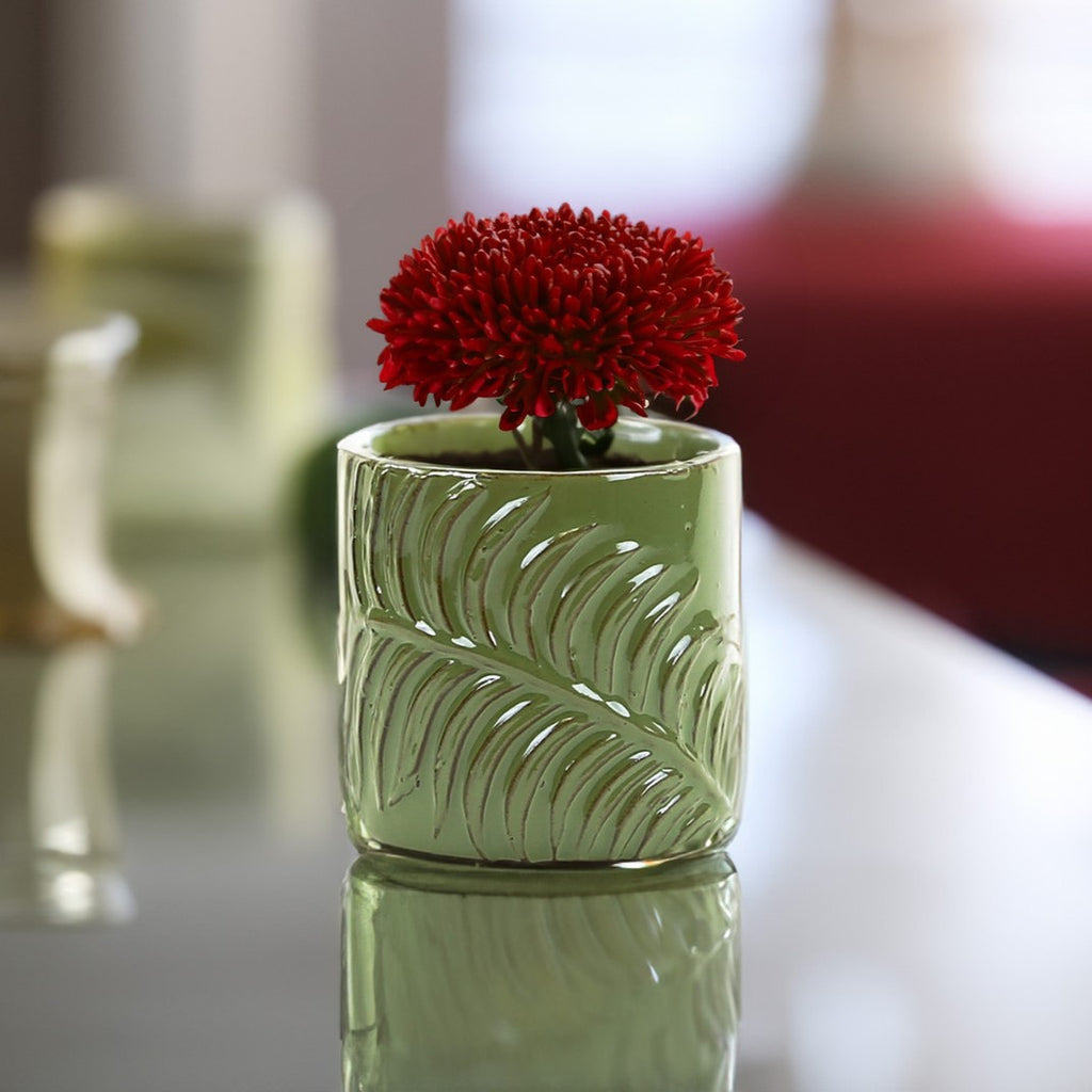 Green Fern Cylinder Pot