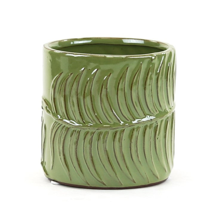 Green Fern Cylinder Pot