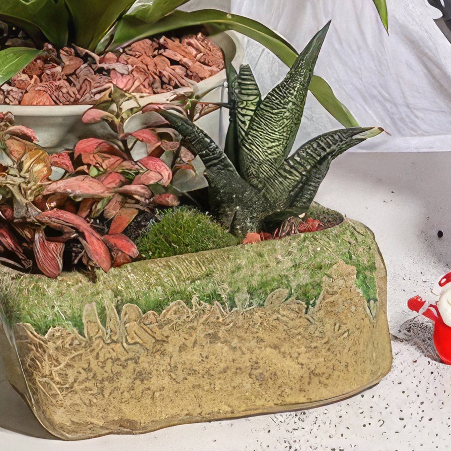 5 inch succulent pot Stone-Shaped Ceramic Succulent Planter with Drainage Hole 5.5" / Green/Beige