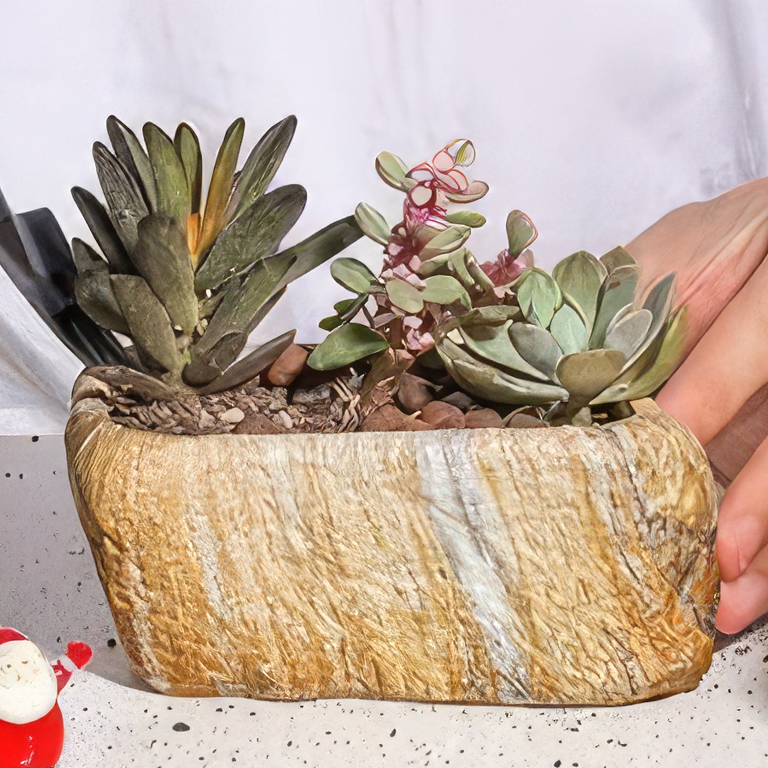 5 inch succulent pot Stone-Shaped Ceramic Succulent Planter with Drainage Hole 5.5" Brown/Beige