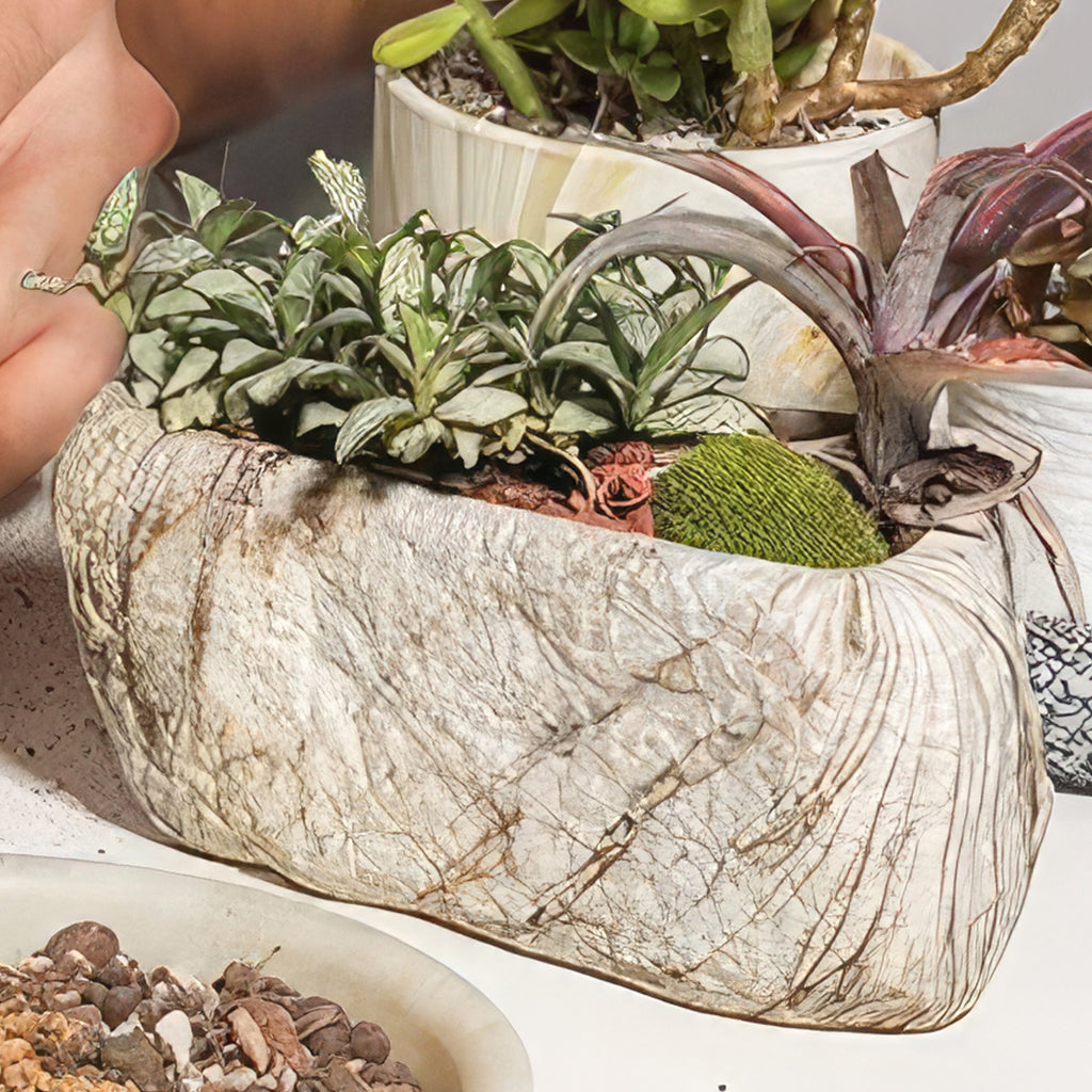 Stone-Shaped Ceramic Succulent Planter with Drainage Hole