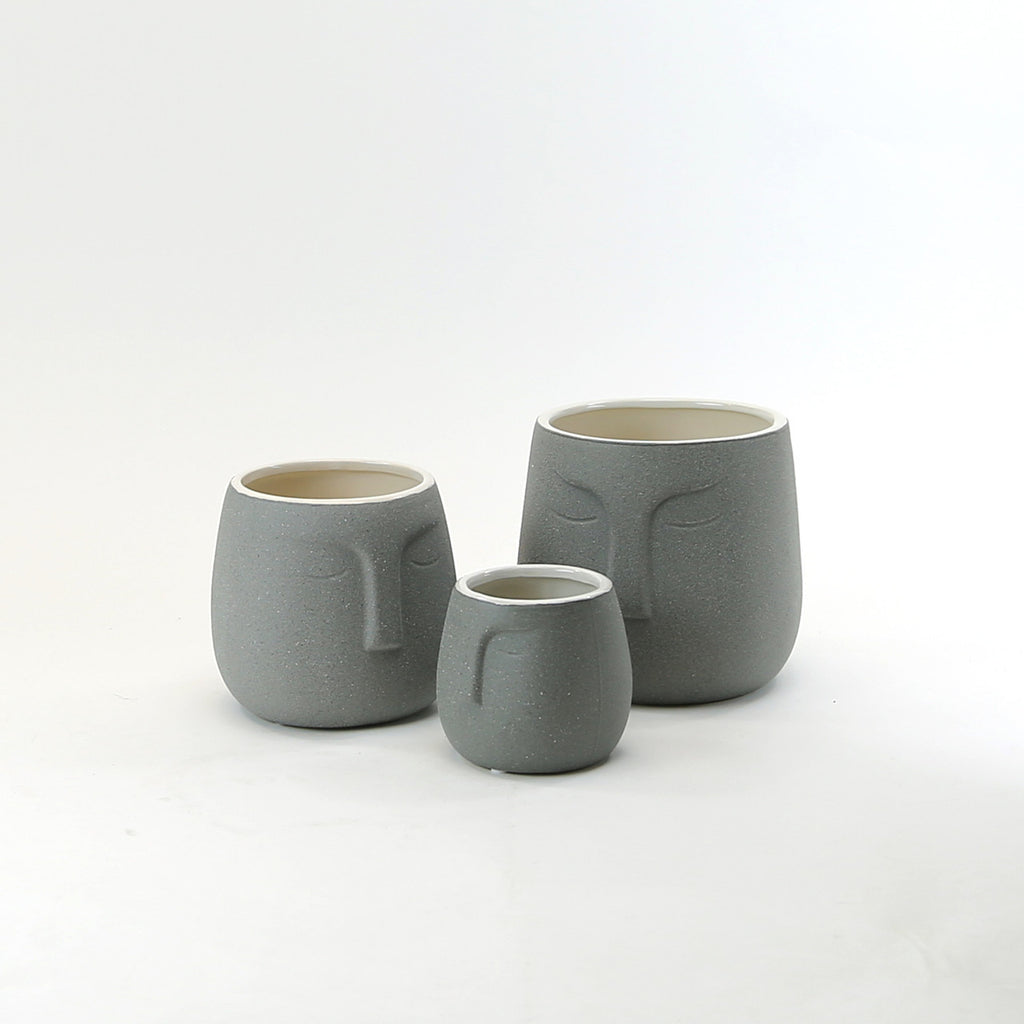 Ceramic Abstract Moai Face Bowl Sand Surface