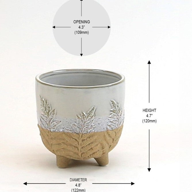Fern Print Cream & Sand two toned footed Pot