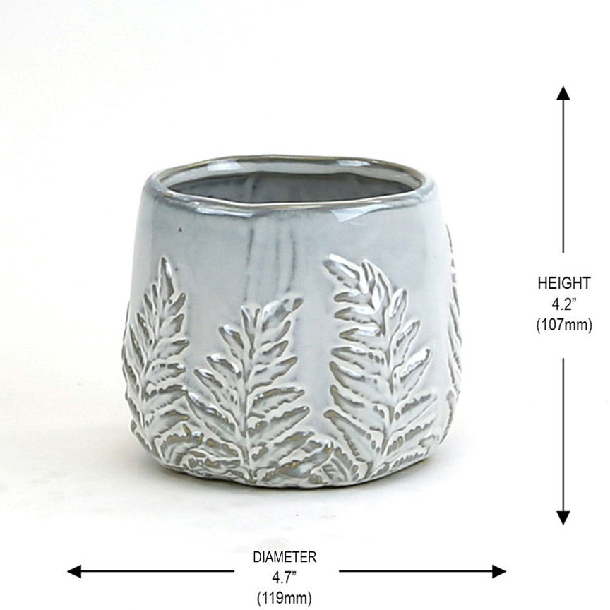 Fern Print Reactive Glazed Pot