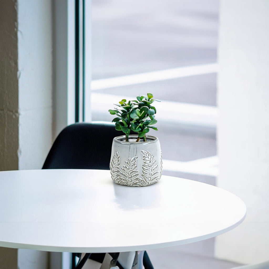 Fern Print Reactive Glazed Pot