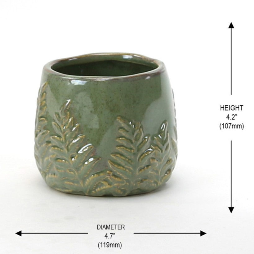 Fern Print Reactive Glazed Pot
