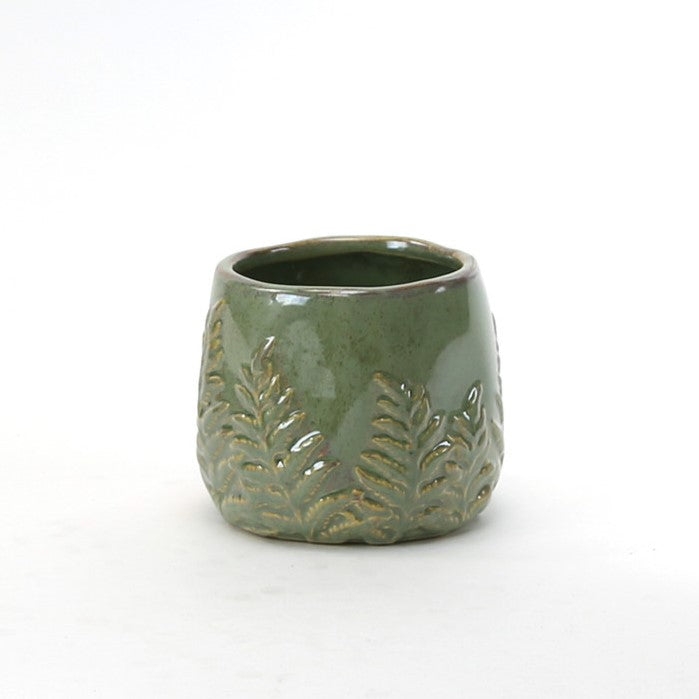 Fern Print Reactive Glazed Pot