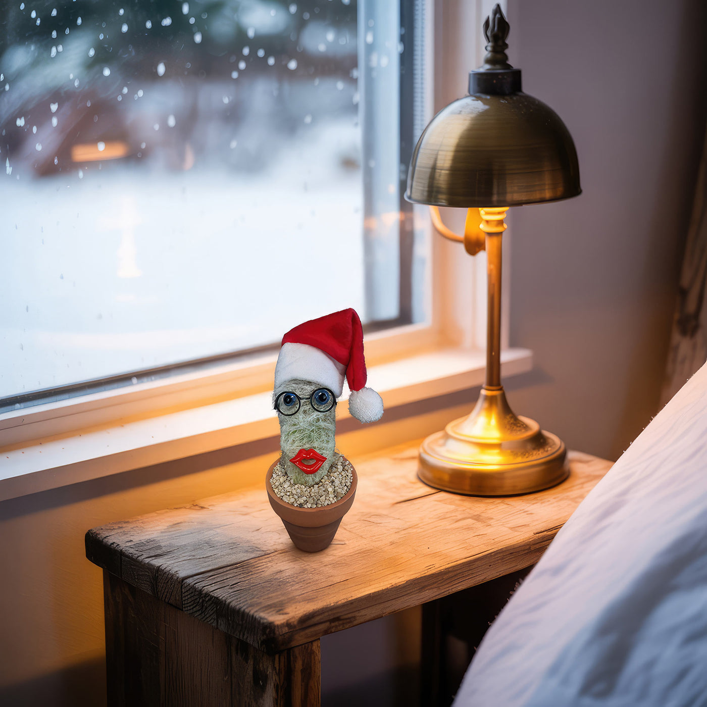 White Cactus Pal – Furry Old Man Living Cactus Doll with Hat Options – The Perfect Gift