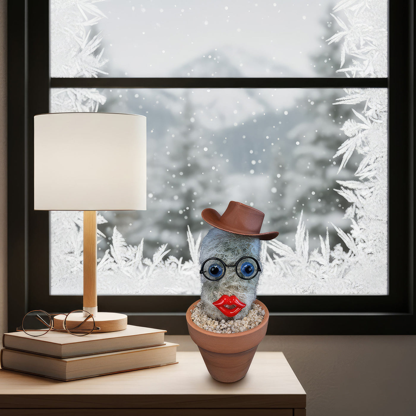 White Cactus Pal – Furry Old Man Living Cactus Doll with Hat Options – The Perfect Gift