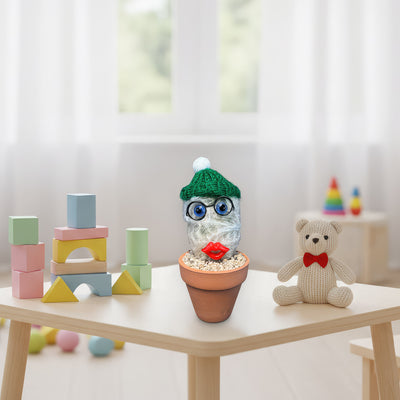 White Cactus Pal – Furry Old Man Living Cactus Doll with Hat Options – The Perfect Gift