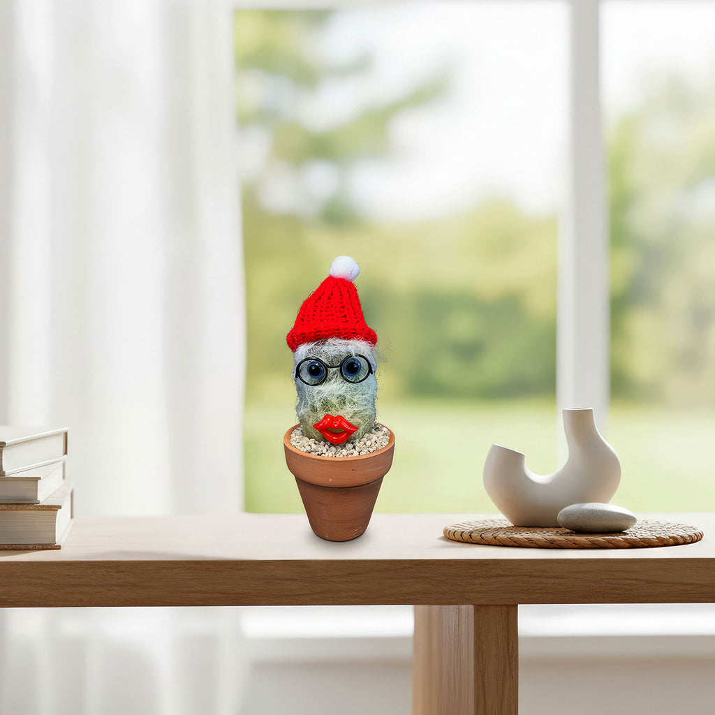 White Cactus Pal – Furry Old Man Living Cactus Doll with Hat Options – The Perfect Gift