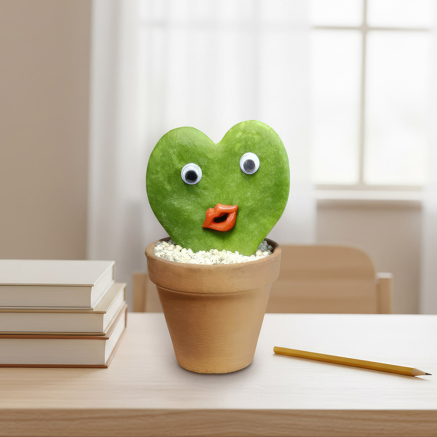 Heart Cactus Pal – Living Hoya Heart with Big Eyes & Red Lips