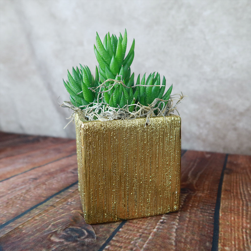 Gold Ceramic Cube Pot
