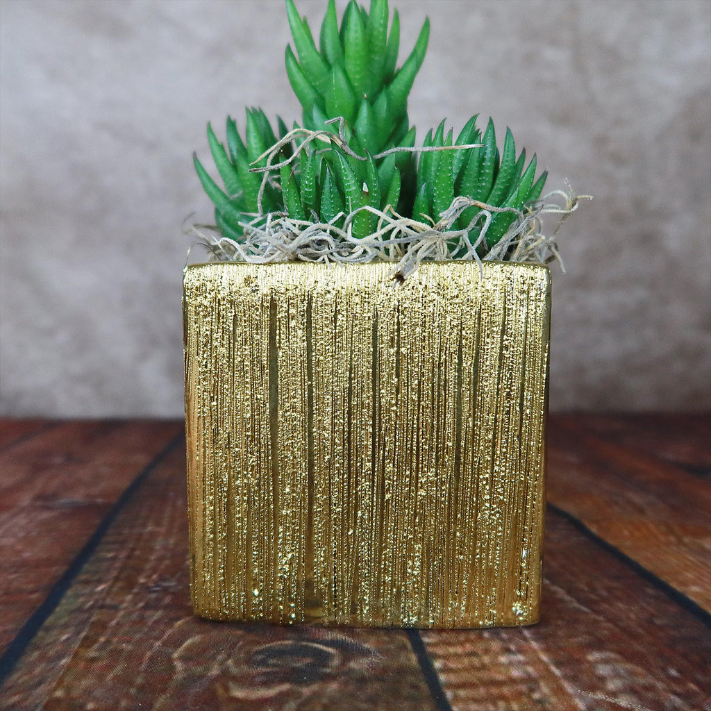 Gold Ceramic Cube Pot