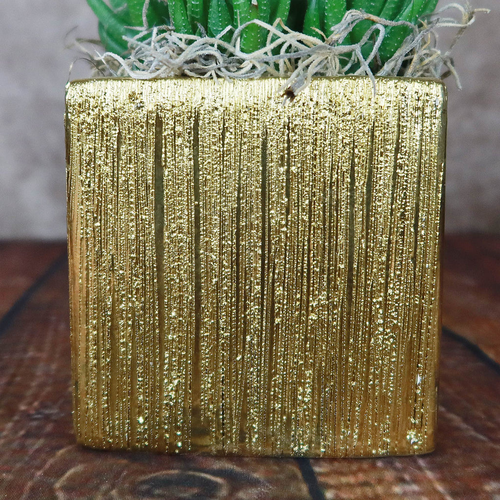 Gold Ceramic Cube Pot