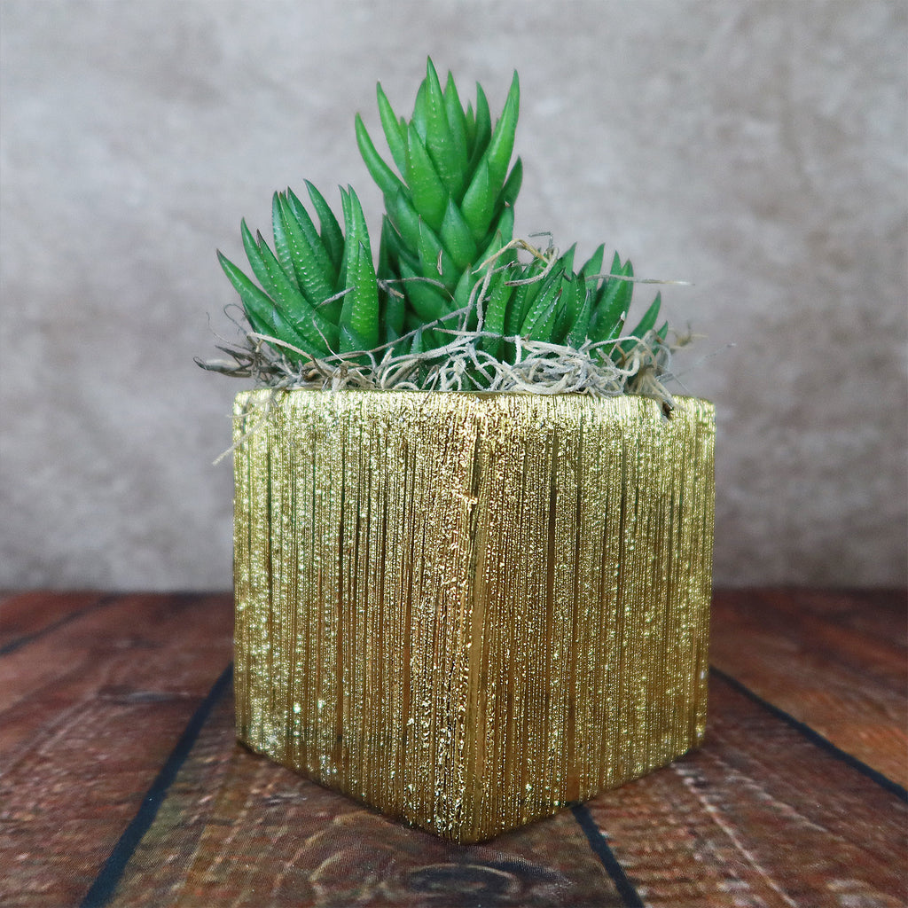 Gold Ceramic Cube Pot