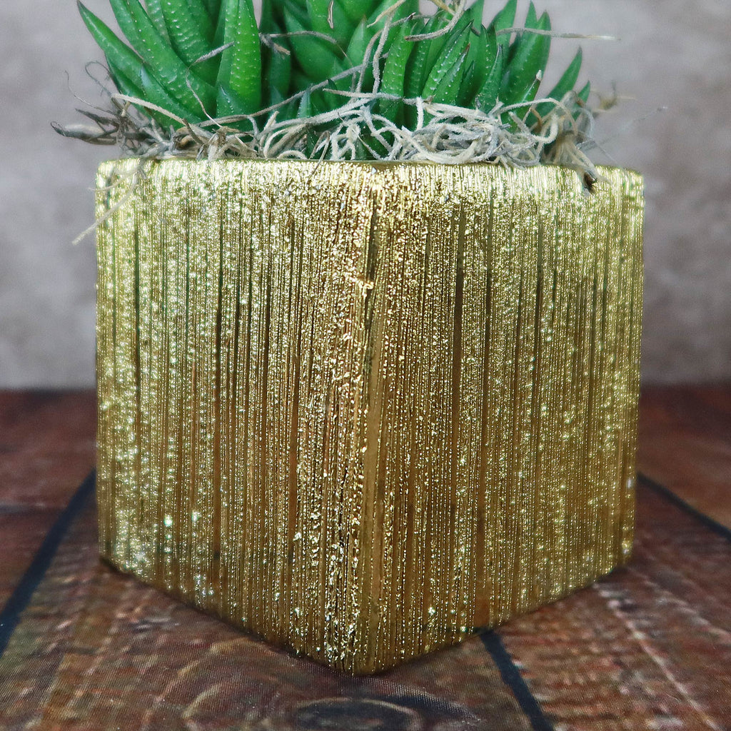 Gold Ceramic Cube Pot