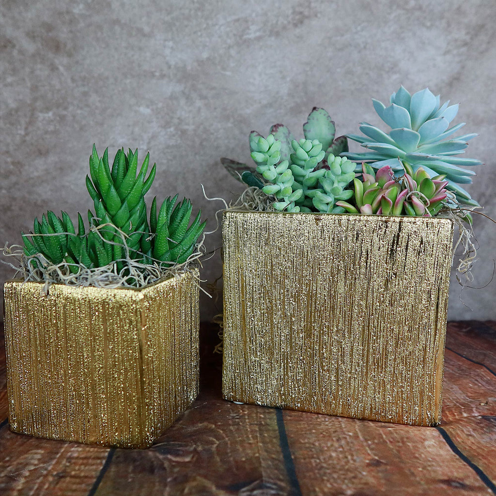 Gold Ceramic Cube Pot