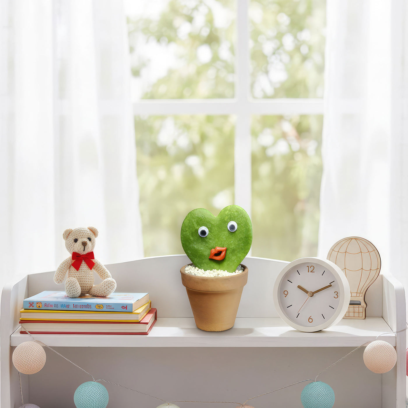 Heart Cactus Pal – Living Hoya Heart with Big Eyes & Red Lips