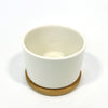 Mini White Ceramic Cactus Planter with Drainage Hole and Bamboo Tray
