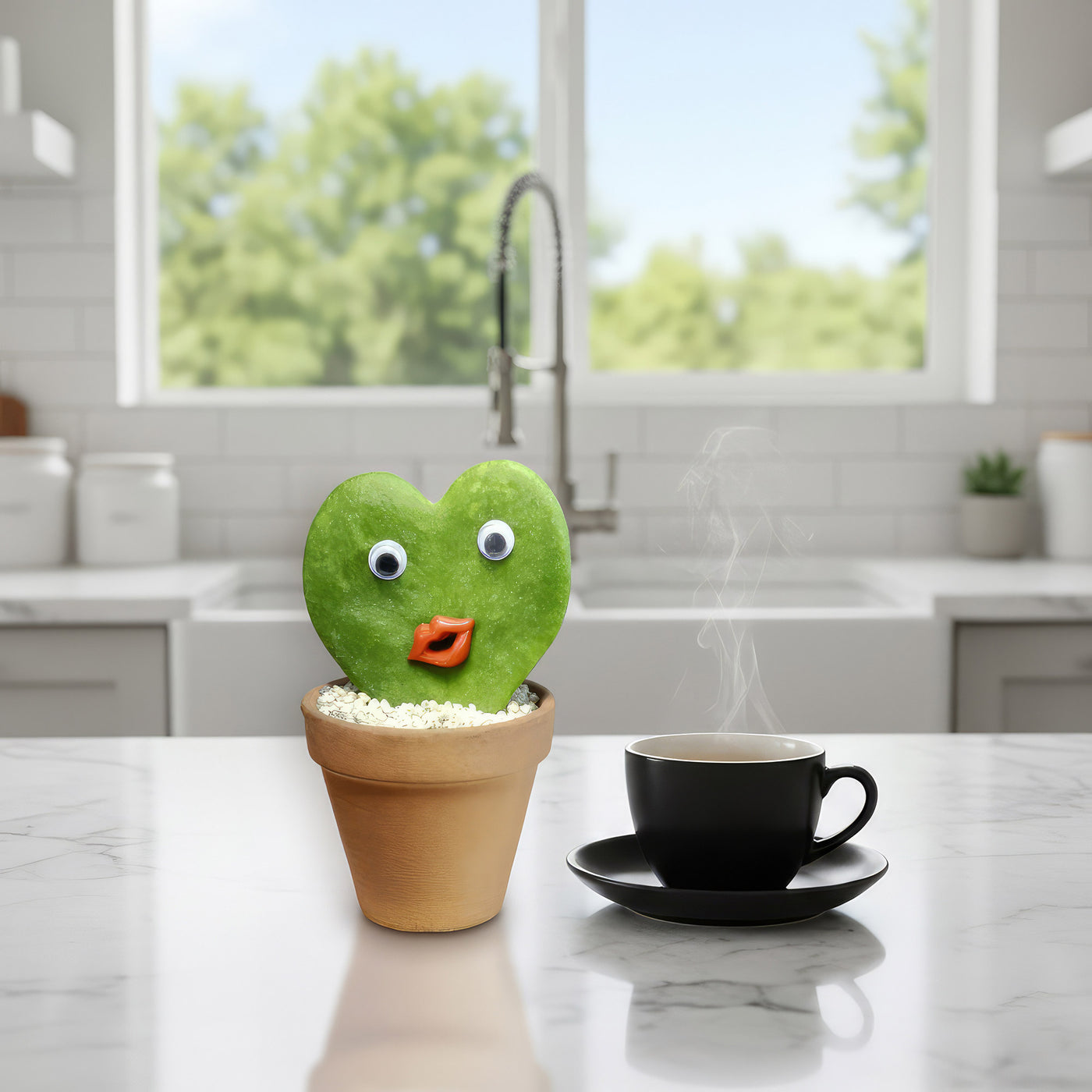 Heart Cactus Pal – Living Hoya Heart with Big Eyes & Red Lips
