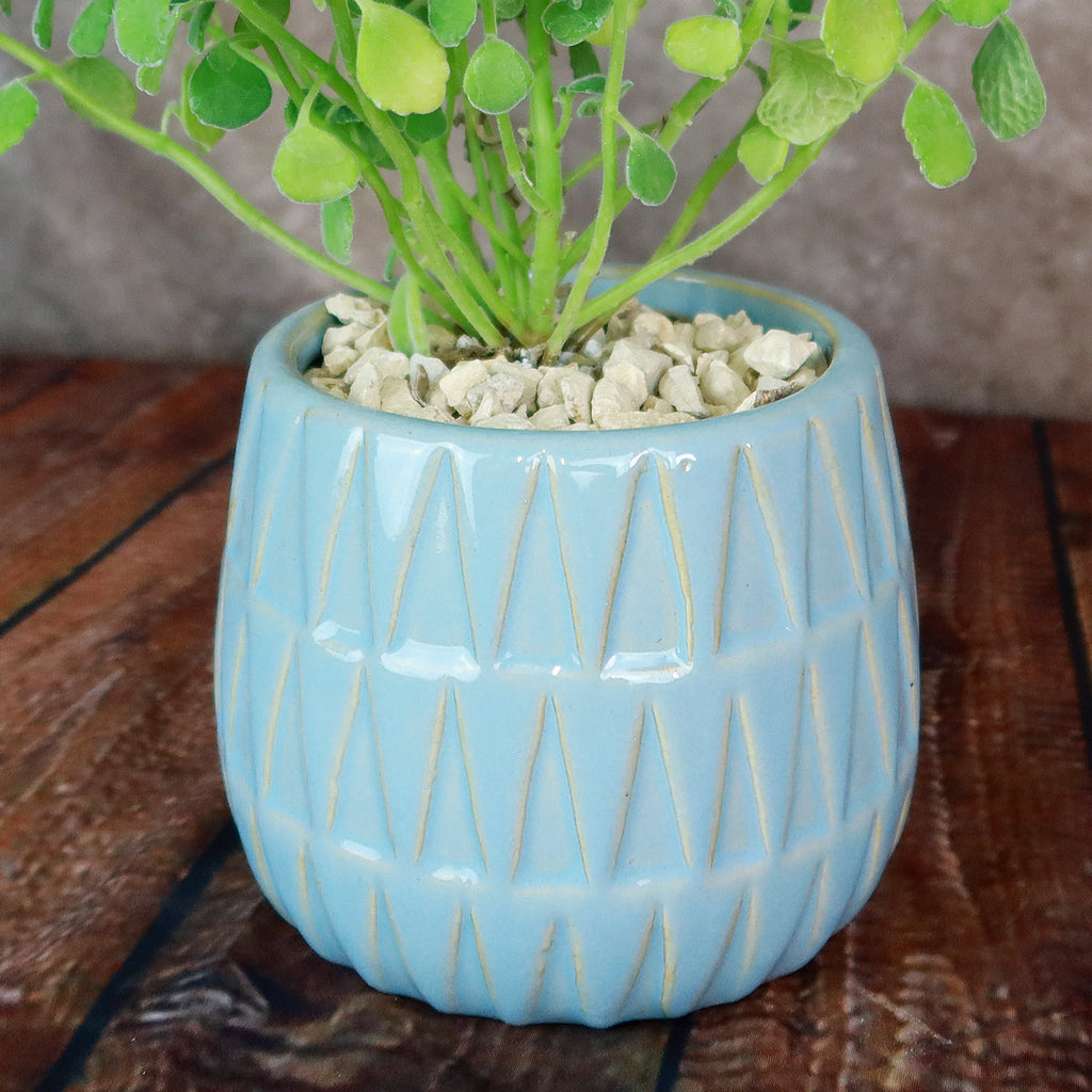 Triangular Print Reactive Glazed Pot