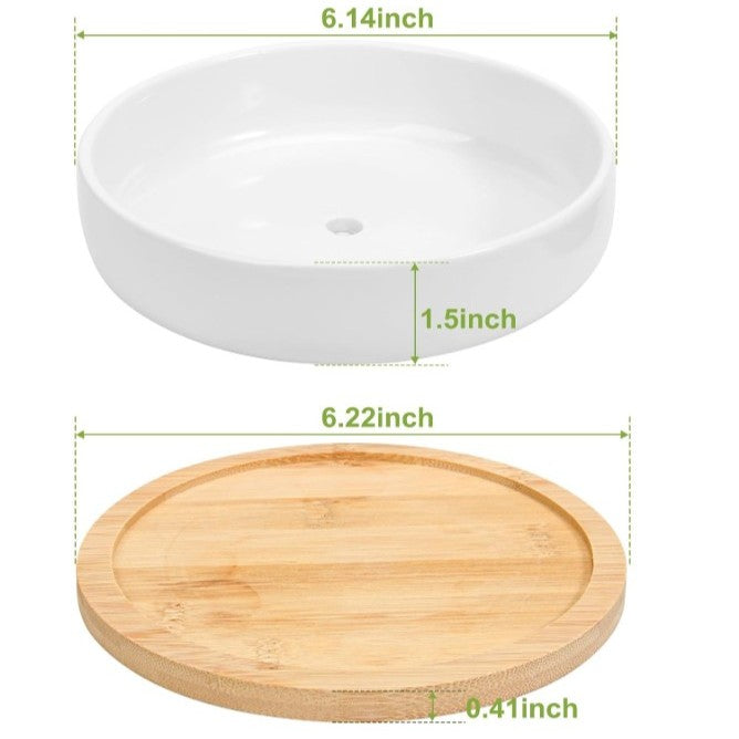 6 inch succulent pots Circular Shallow Succulent and Cactus Planter with Bamboo Drainage Tray