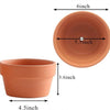 Front and top views of a terracotta shallow succulent pot showing 6 inch diameter, 2.5 inch height, and 4.5 inch base width