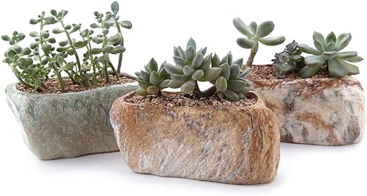 Stone-Shaped Ceramic Succulent Planter with Drainage Hole