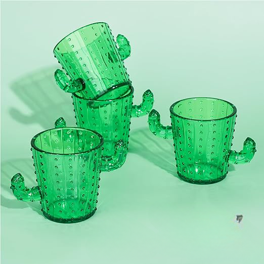 4 Pack Plastic Cactus Shot Glass - Party Supplies, Adorable Tequila Glassware