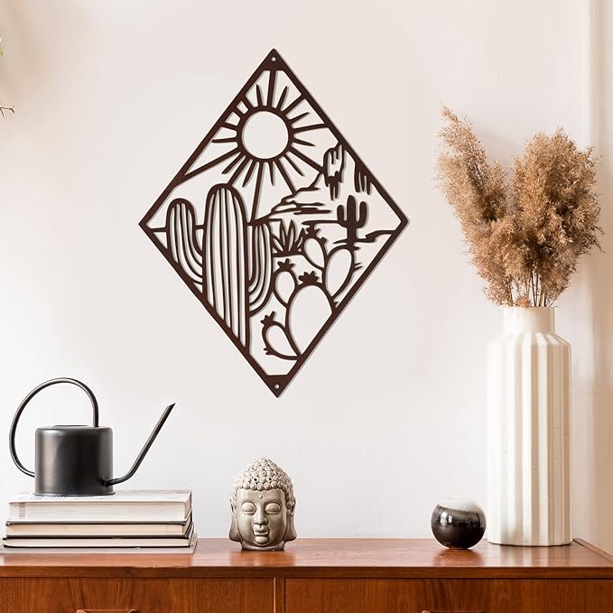 Natural Themed Metal Cactus Wall Art - Stylish Home and Office Decoration