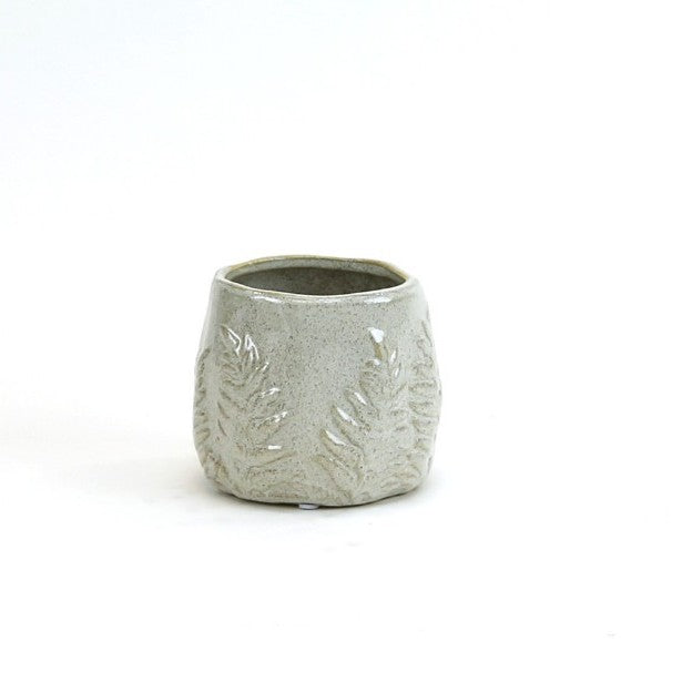 Fern Print Reactive Glazed Pot