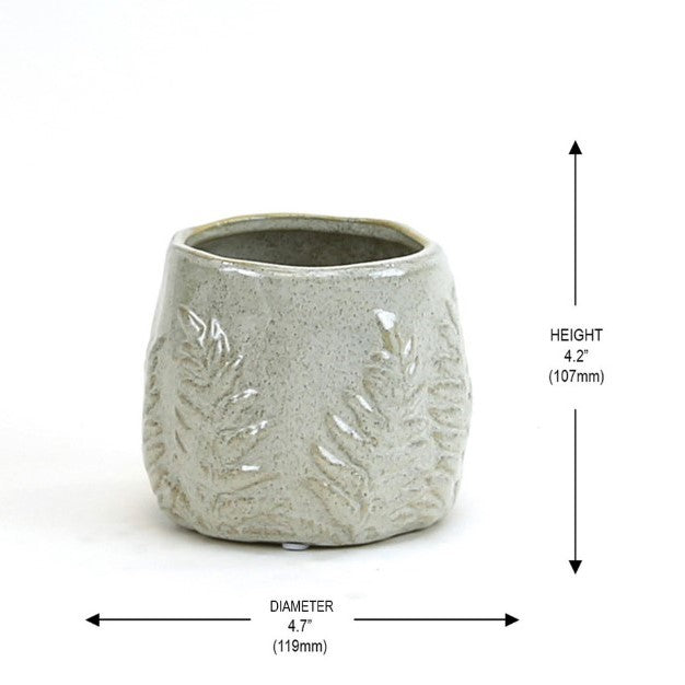Fern Print Reactive Glazed Pot