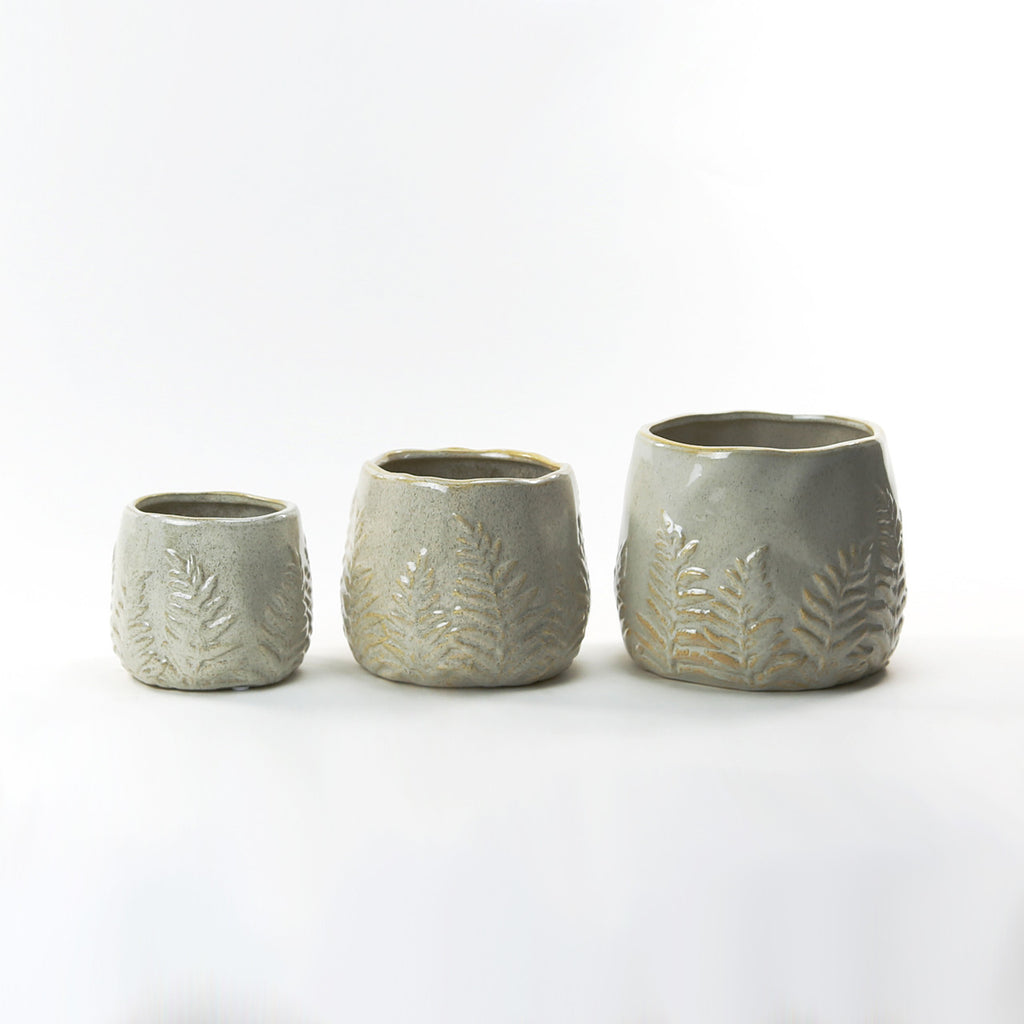 Fern Print Reactive Glazed Pot