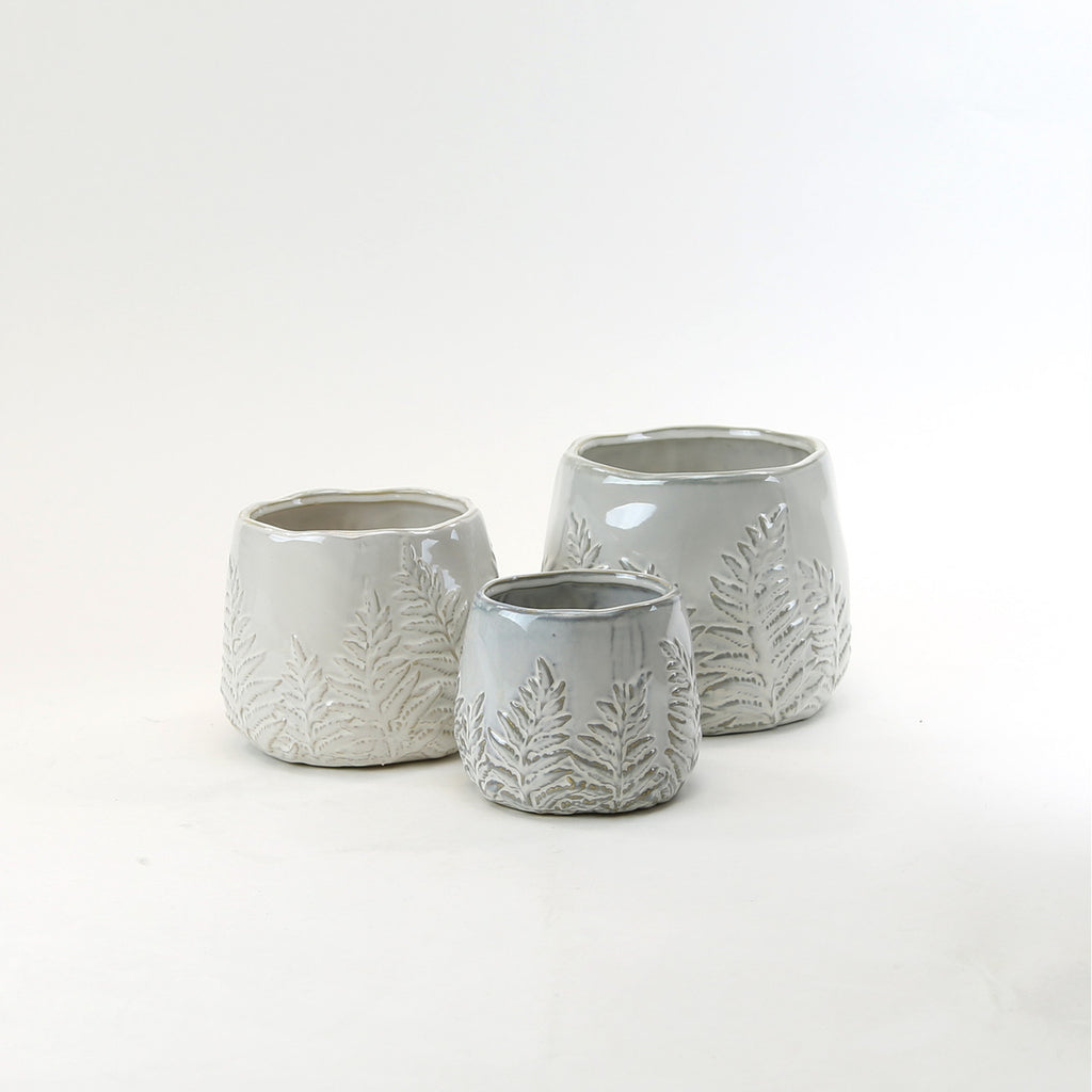 Fern Print Reactive Glazed Pot