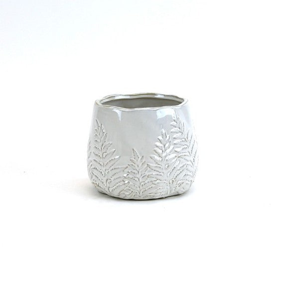 Fern Print Reactive Glazed Pot