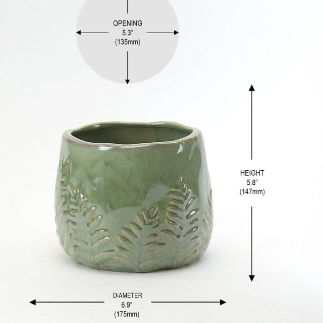Fern Print Reactive Glazed Pot
