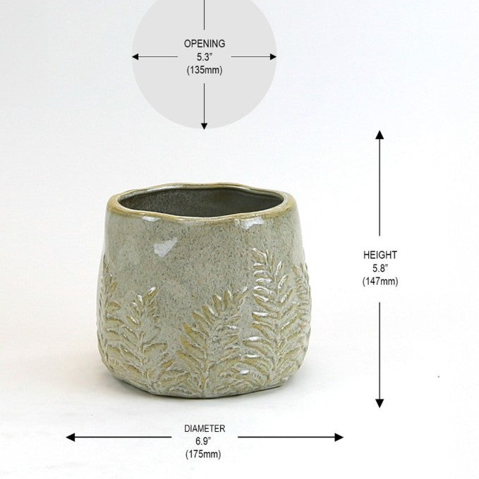 Fern Print Reactive Glazed Pot