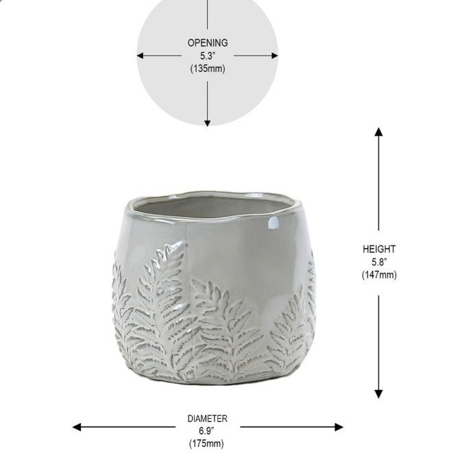 Fern Print Reactive Glazed Pot