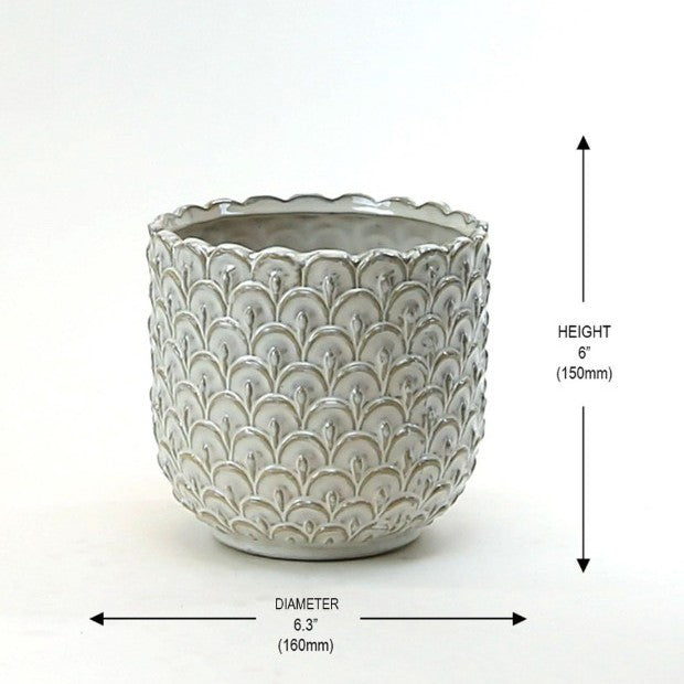 Cream Ceramic Bowl With Scale Pattern