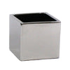 The Silver Ceramic Cube Pot features a shiny, metallic finish and smooth, square design—perfect for modern plant display and decor.
