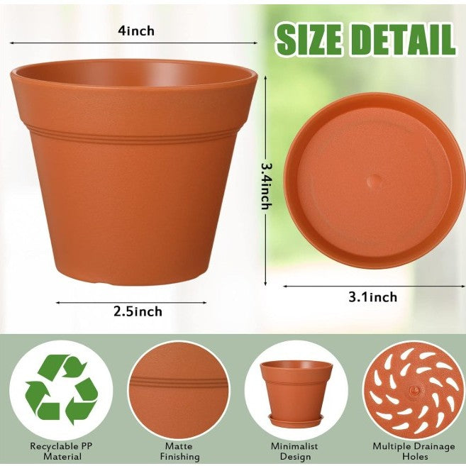 clay or plastic pots for indoor plants Cactus or Succulent Plastic Nursery Pot with Drainage and Saucers 4" Pot / White