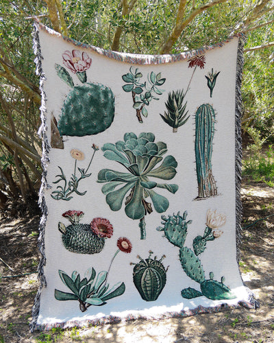 Cacti and Succulent Woven Blanket